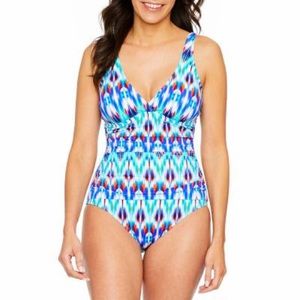 Liz Claiborne Blue Chevron One Piece Swimsuit